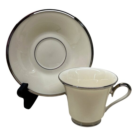 4 Lenox China Dimension Collection Solitaire Platinum Cup and Saucer Sets - Picture 3 of 9